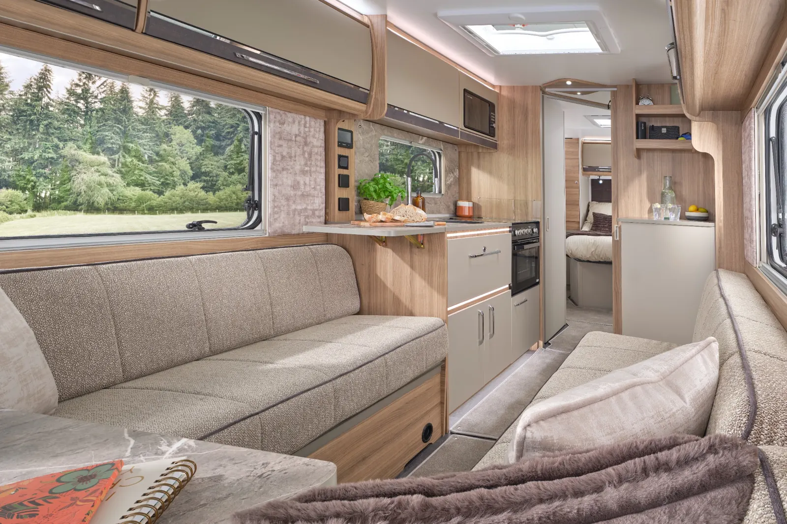 Bailey Unicorn Lite Murcia interior looking from the front lounge towards the rear island bedroom